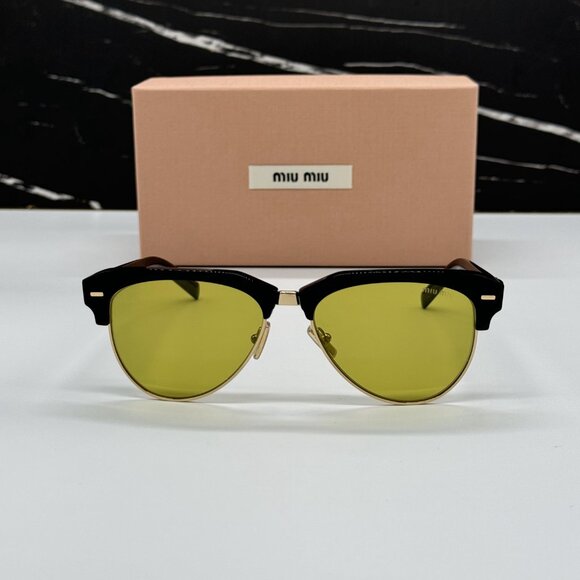 NEW MIU MIU MU 09ZS BLACK GREEN WOMEN SUNGLASSES MU09ZS 1AB07O - Picture 1 of 13